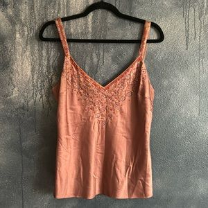 100% silk mauve tank blouse with beaded and embroidered detail